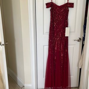 BRAND NEW Adrianna Papell beaded off shoulder gown, Size 2